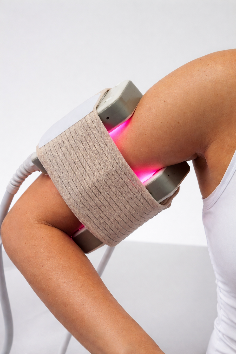 Close-up view of a laser device used for arm fat reduction