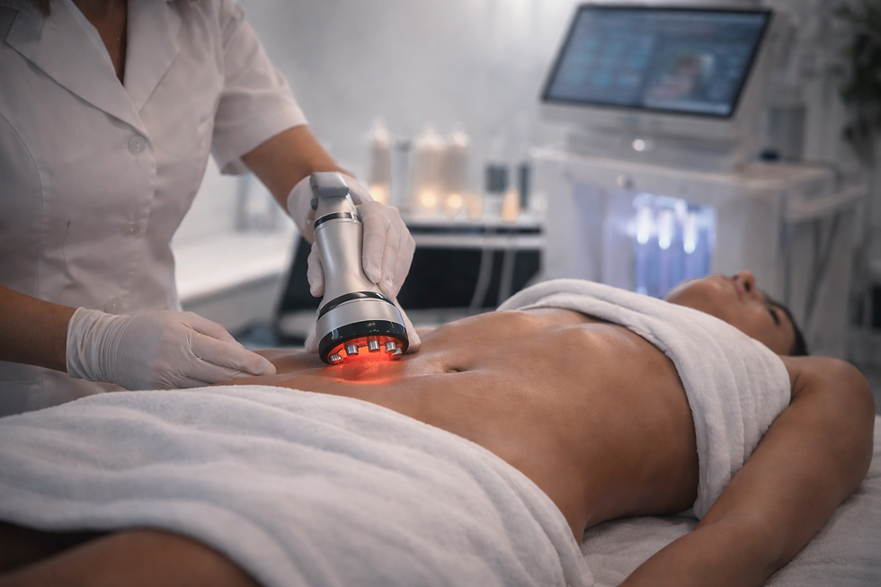 Close-up view of a non-invasive body sculpting device on a treatment table