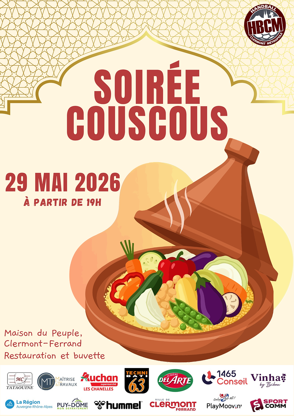 Affiche soirée Couscous Handball Clermont Métropole