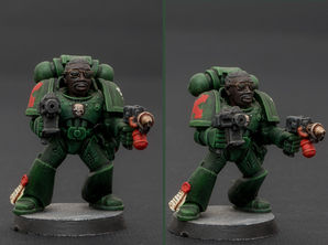 Fallen Dark Angel psyko Uncle Sam with sunglasses, hand-flamer and bolt pistol