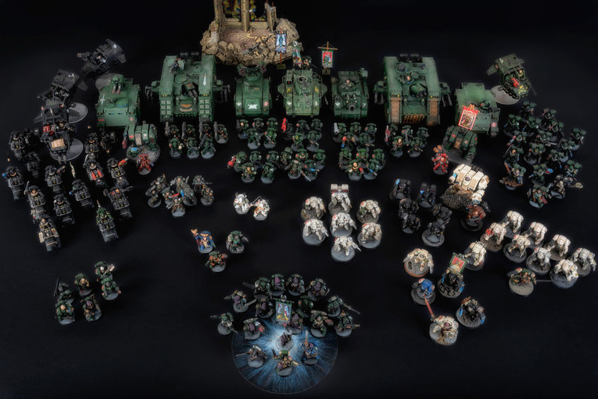 The complete collection of Dark Angels army classic Space Marines painted miniatures by the artist Hawk Talon, vintage, oop, oldhammer models.