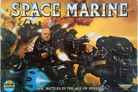 The survived copy from 1989 of Epic Space Marine box cover from Dark Angels classic collection 1998-2012