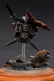 Detail of Sammael's jetbike from behind: we se the jet exausts and the display base of the contest-level miniature painted by the artist Hawk Talon.