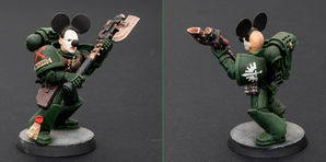 Fallen Dark Angel psyko Mickey Mouse with power axe, painted by Hawk Talon