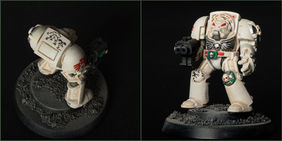 Deathwing terminator with stormbolter and powerfist, 1998 plastic sprue, oldhammer miniature painted by the artist Hawk Talon.