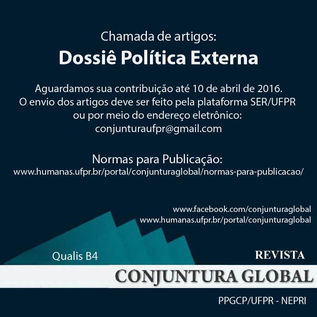 Chamada de artigos Dossiê "Política Externa" Revista Conjuntura Global
