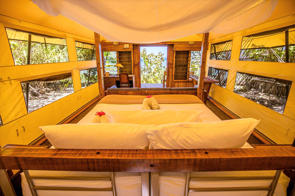 Beachfront Safari Bure at Barefoot Kuata Island Resort, accommodation for Barefoot Shark Encounters