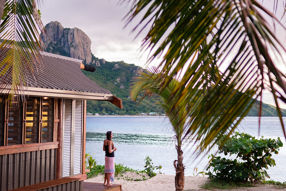 Stunning views from Beachfront Bure at Barefoot Kuata Island Resort, accommodation for Barefoot Shar