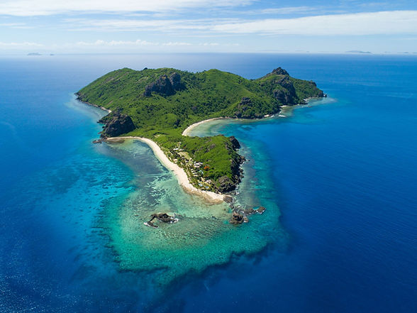Aerial view of Barefoot Kuata Island Resort, departure point for Fiji Shark Dives.