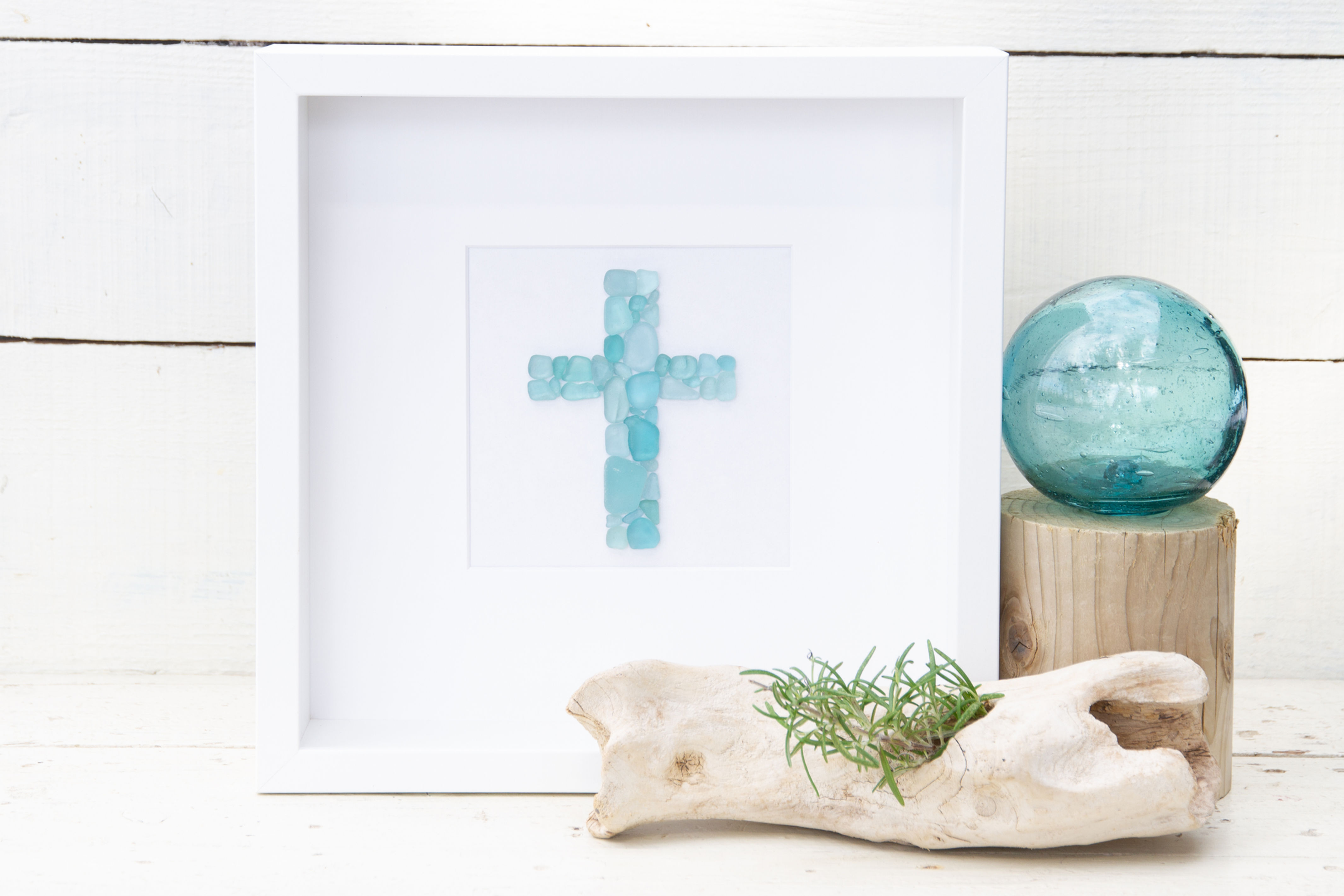 Japanese Sea Glass - Mosaic Cross