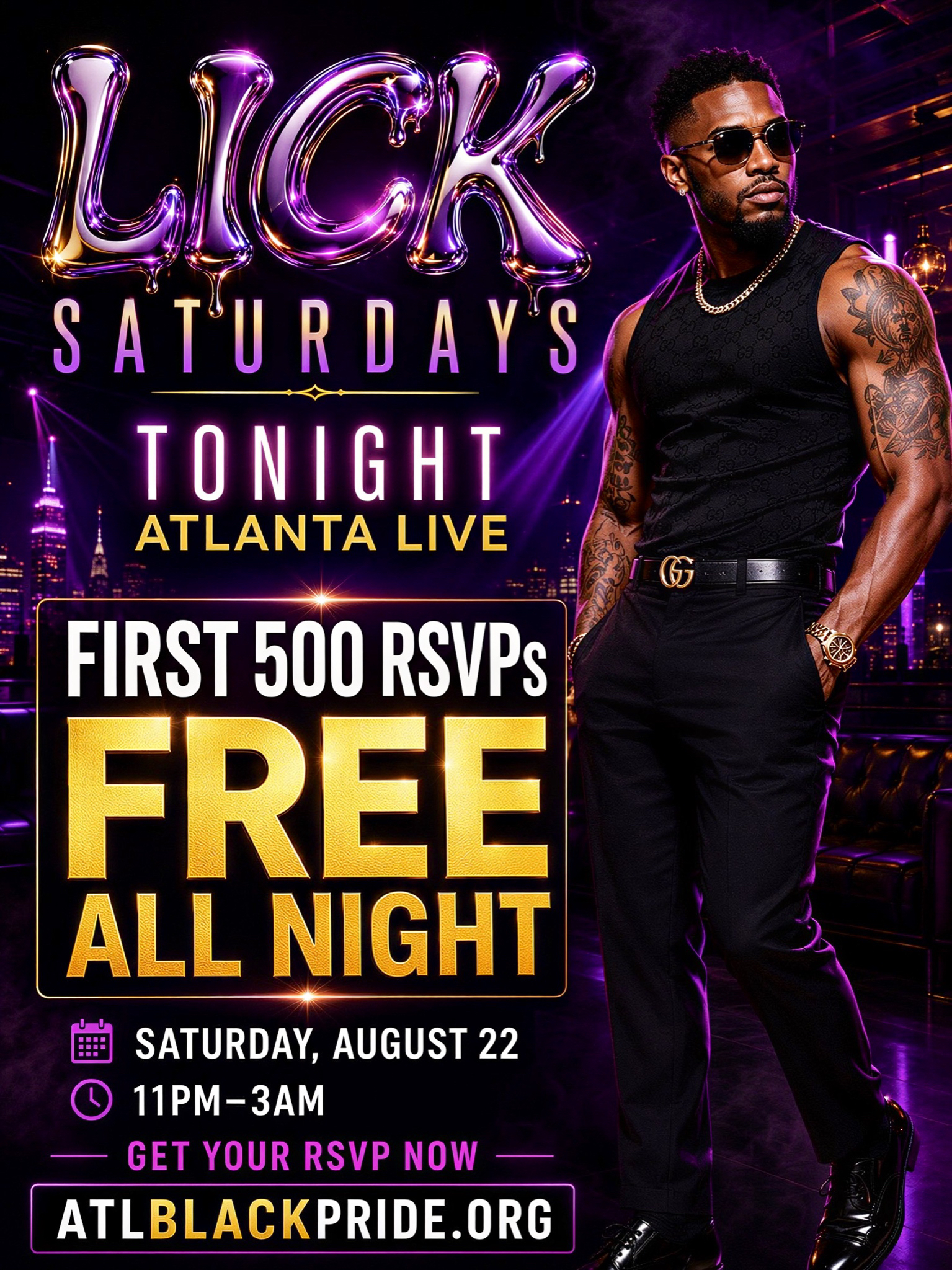Lick Saturdays Official Pride Fest promo party flyer
