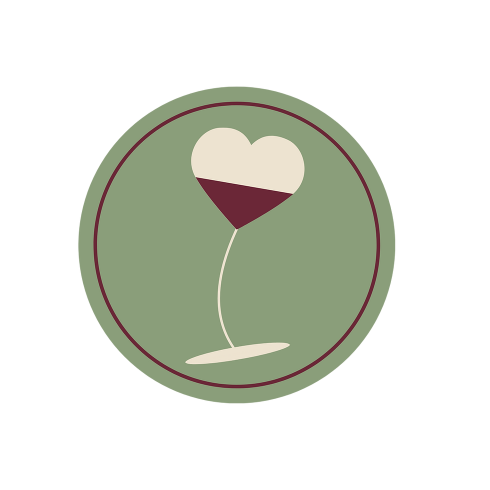 Logo de l'entreprise, verre de vin avec un coeur sur fond vert