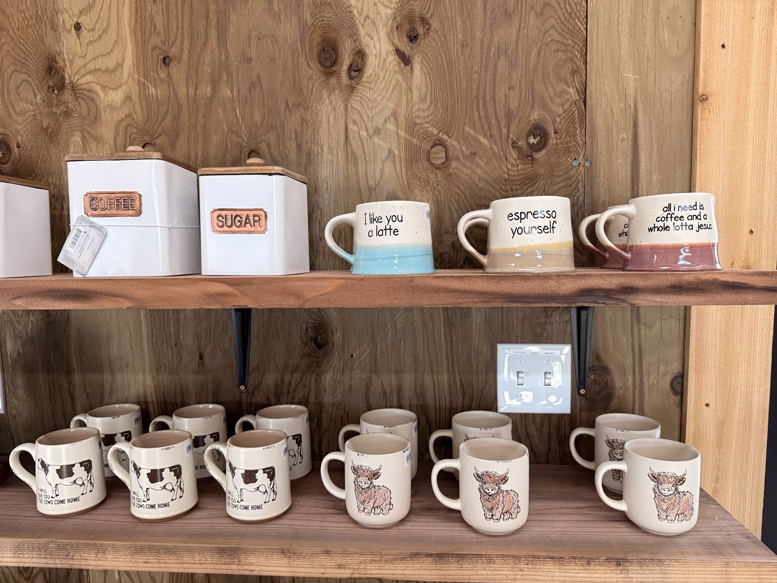 Coffee mugs and kitchen goods in the General Store