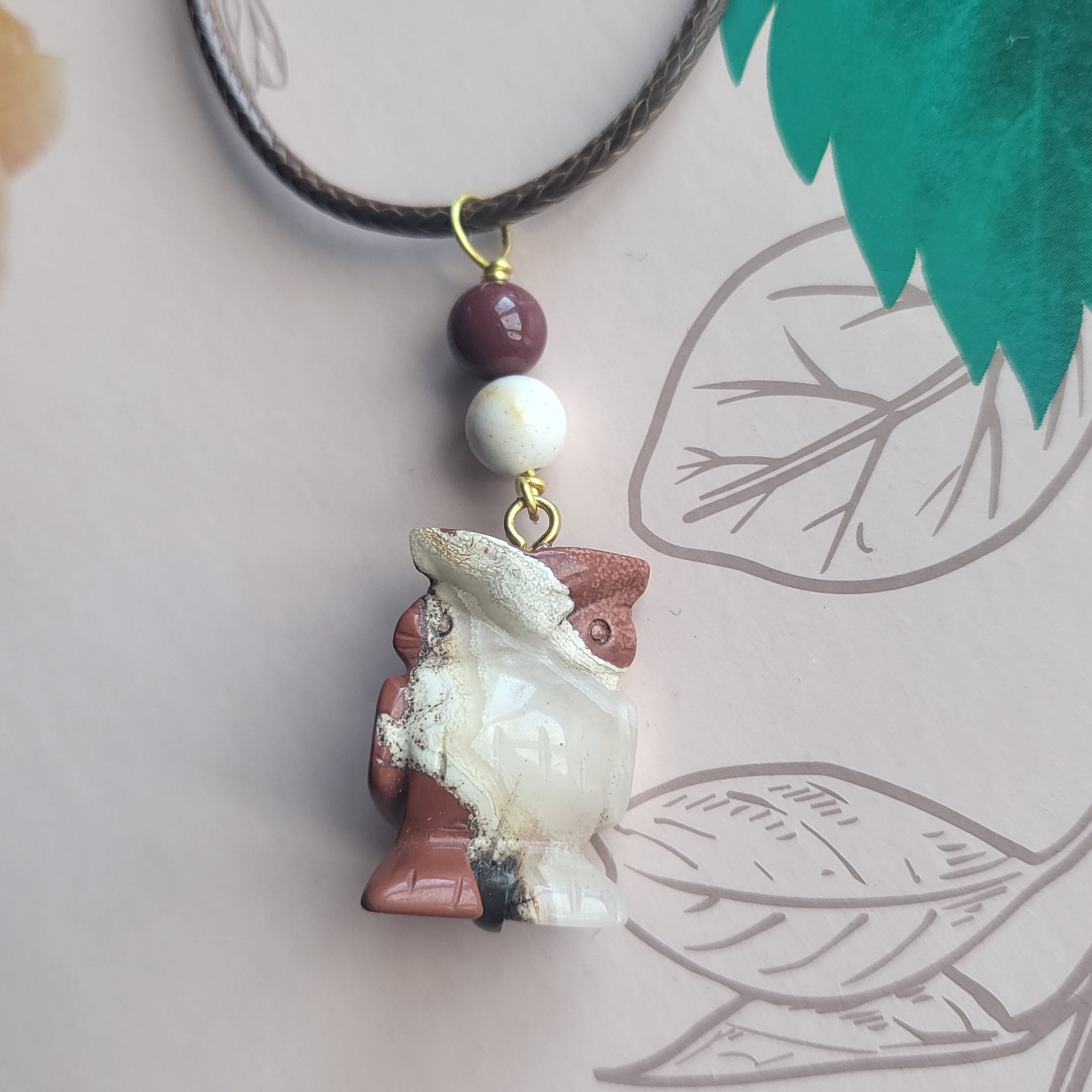 Red Jasper Owl Pendant & Cord