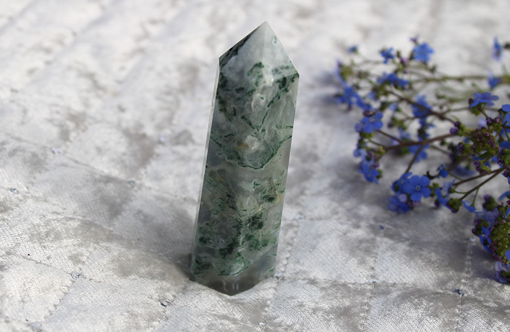 Moss agate tower 75mm