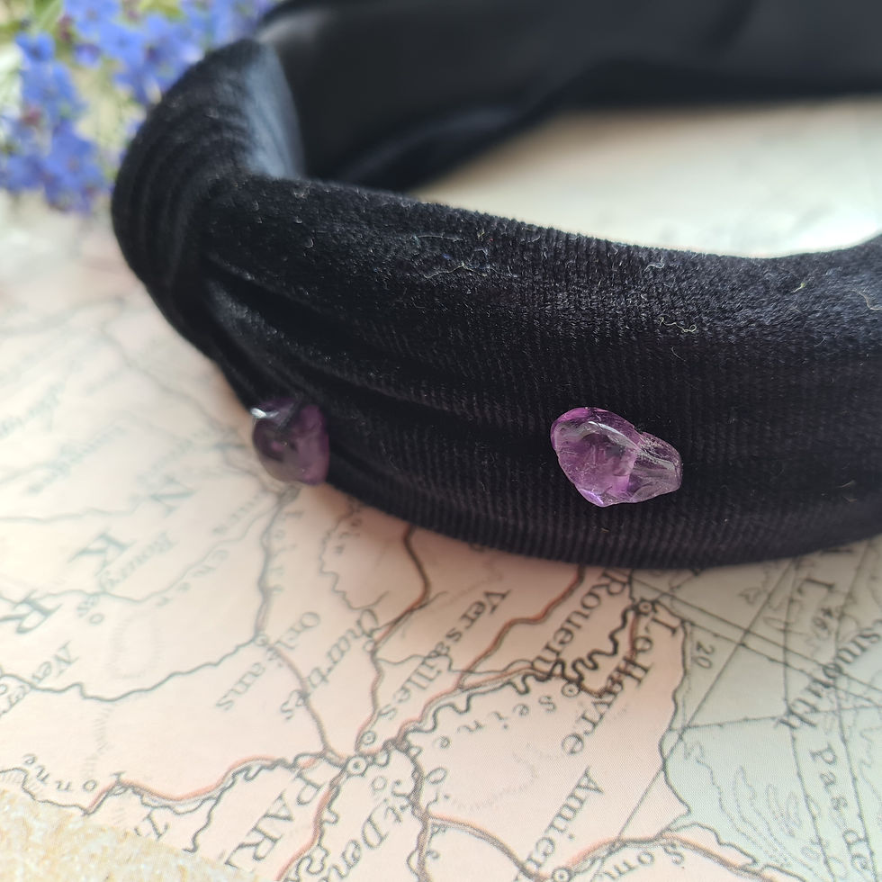 Thumbnail: Black velvet knotted headband with amethyst