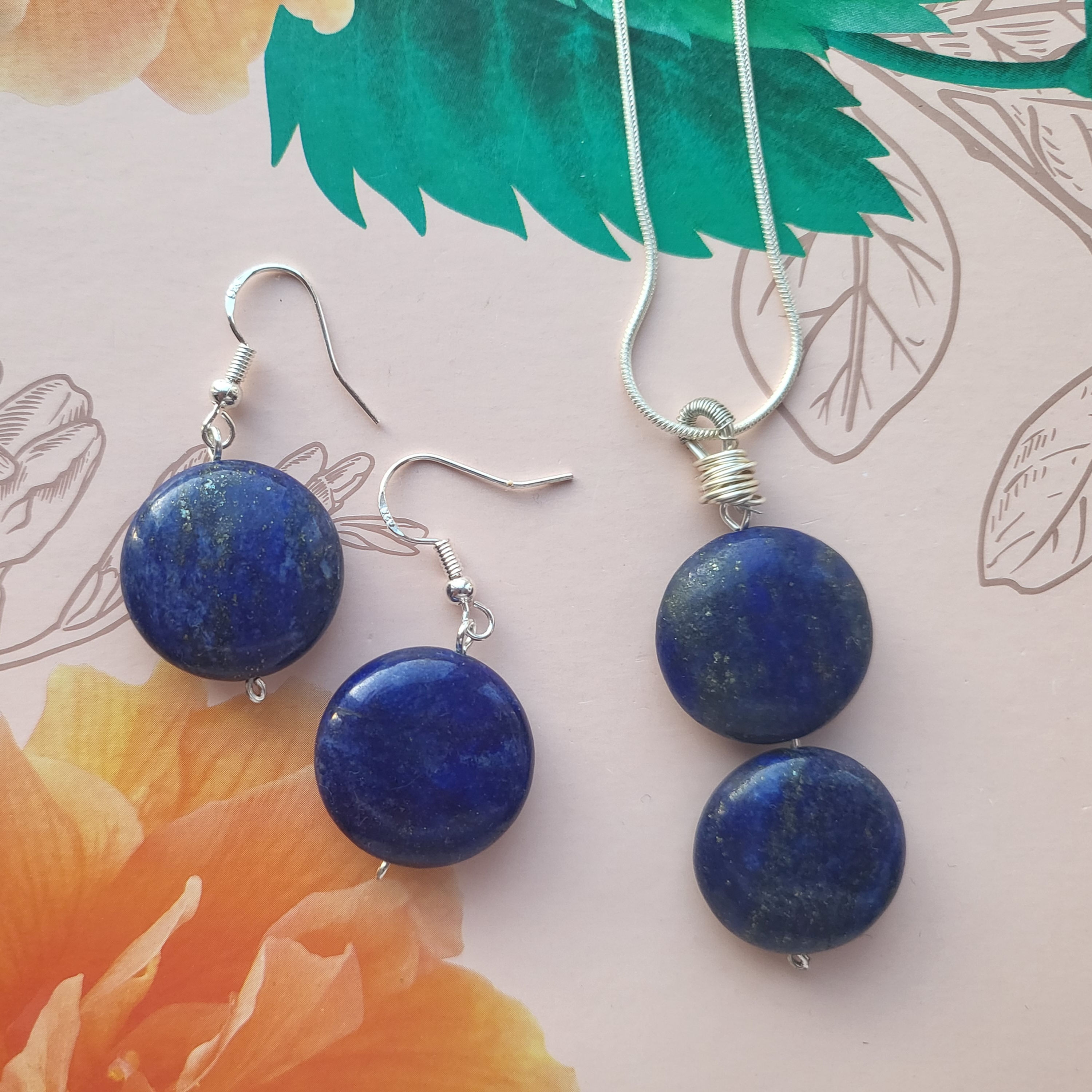 Lapis Lazuli Bead Necklace & Earring Set