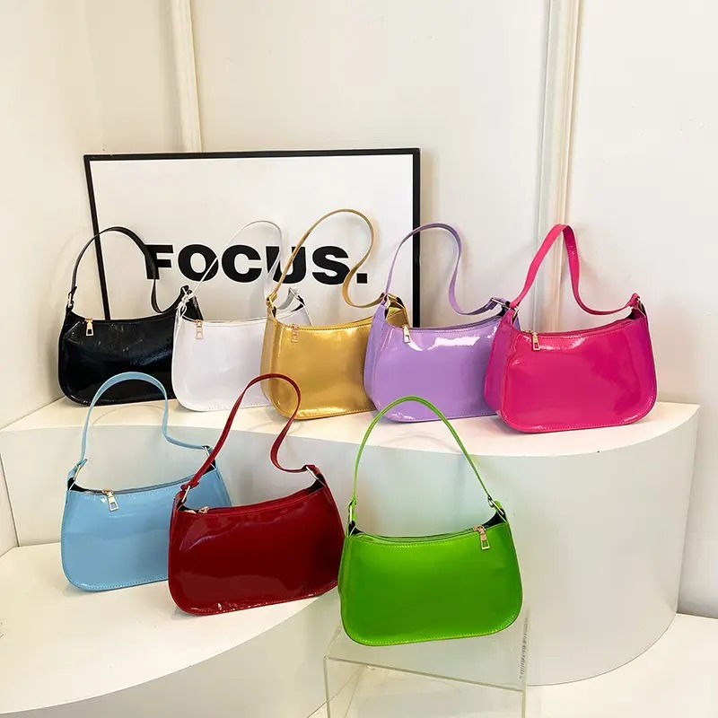 Thumbnail: Purple Patent Leather Shoulder Bag for Women