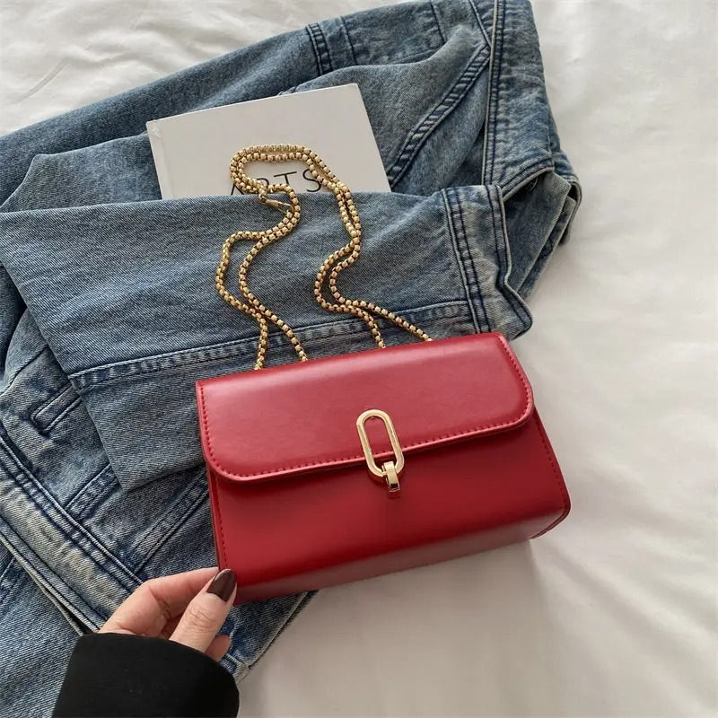 Red French Style Small Square Shoulder Bag for Women