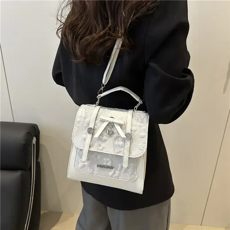 Thumbnail: Women's White Embroidered Shoulder Crossbody Bag