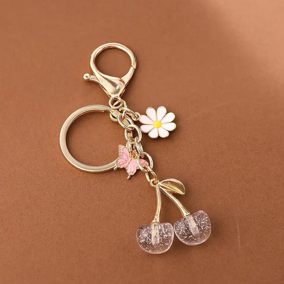 Thumbnail: Gold Flower Pendant with Cherry & Butterfly Design