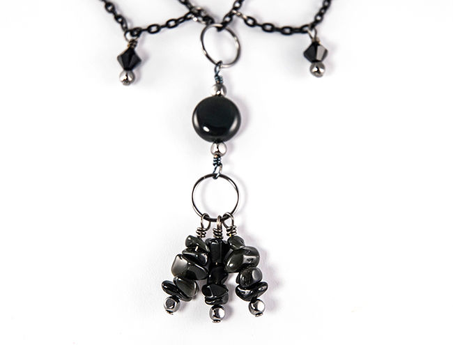 Thumbnail: Obsidian bead necklace and earrings