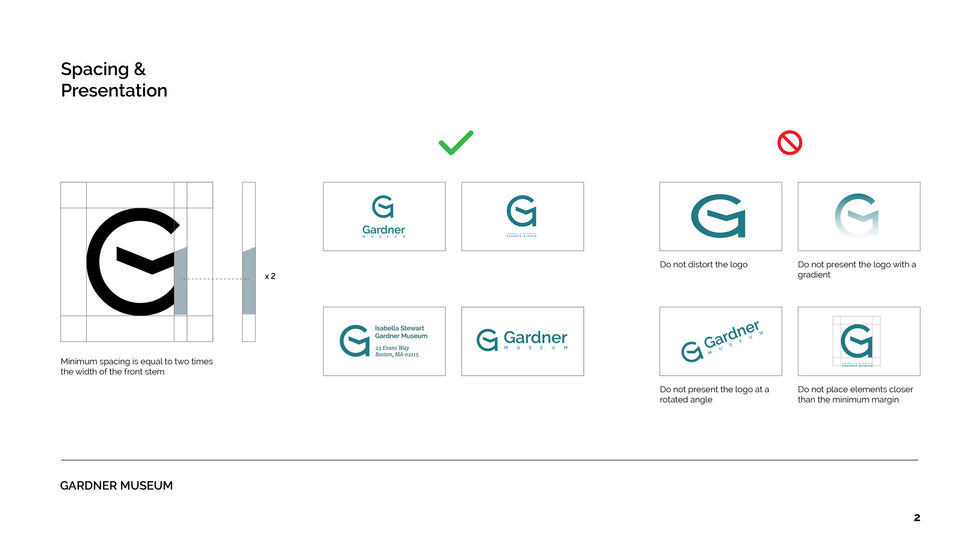 Gardner Museum Comprehensive Rebrand | Style guide excerpt