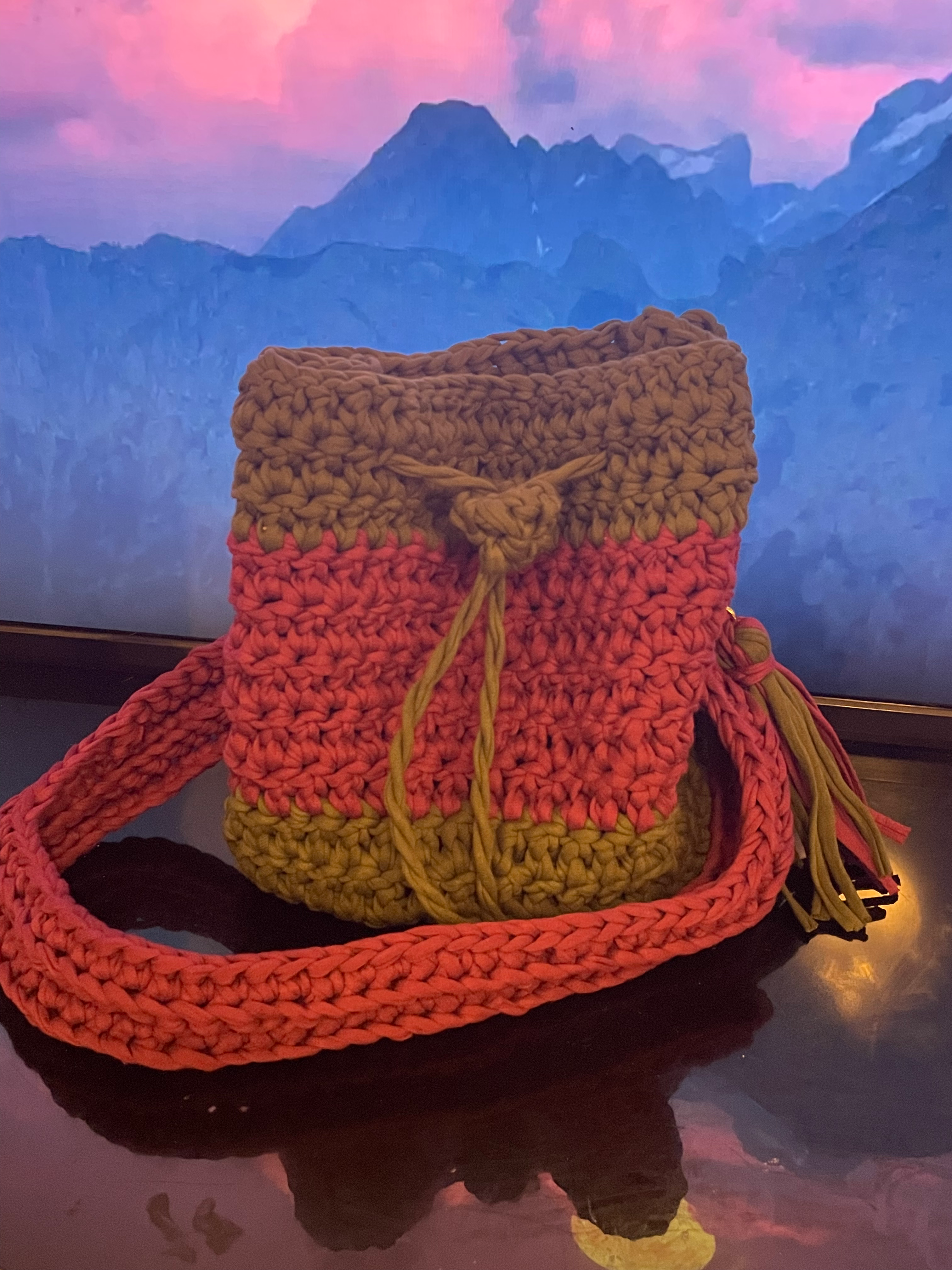 Luxury crochet crossbody purse purple in olive green