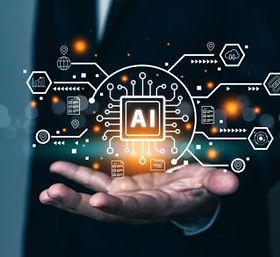 איש עסקים מציג בינה מלאכותית