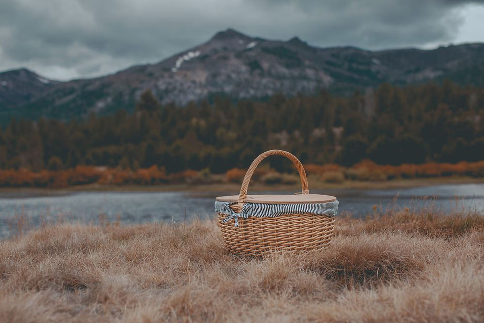 Thumbnail: COUNTRY PICNIC BASKET, (NAVY BLUE & WHITE STRIPE)