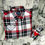 Thumbnail: plaid memory pillow and tiny memory bear set made from red and black flannel shirt
