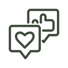Social Media Management Icon: A text bubble with a heart and a text bubble with a thumbs up