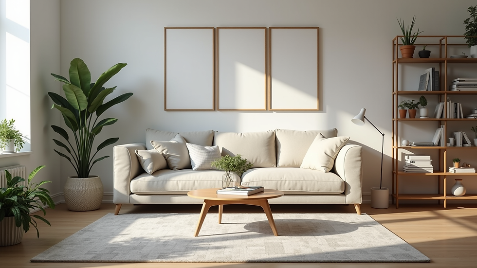 Eye-level view of a clean and organized living room