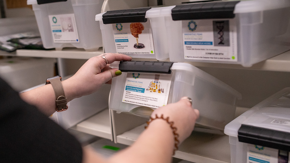 A patron browses the Innovative Items Collection at RHPL