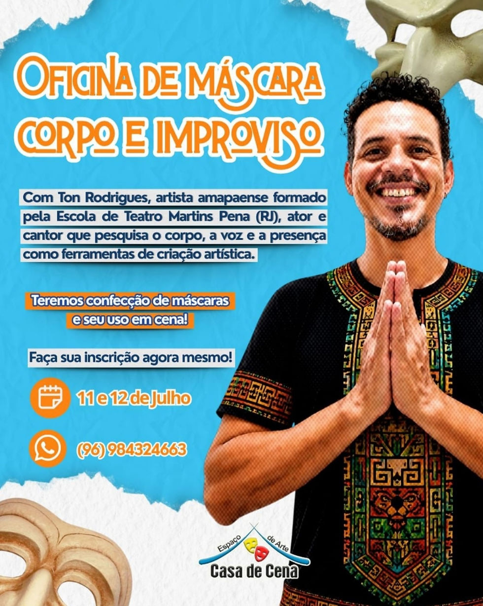 Máscaras, corpo e improviso: oficina com Ton Rodrigues convida público a mergulhar na criação artística em Macapá