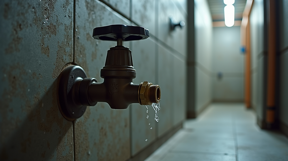 Eye-level view of a water shutoff valve in a residential basement