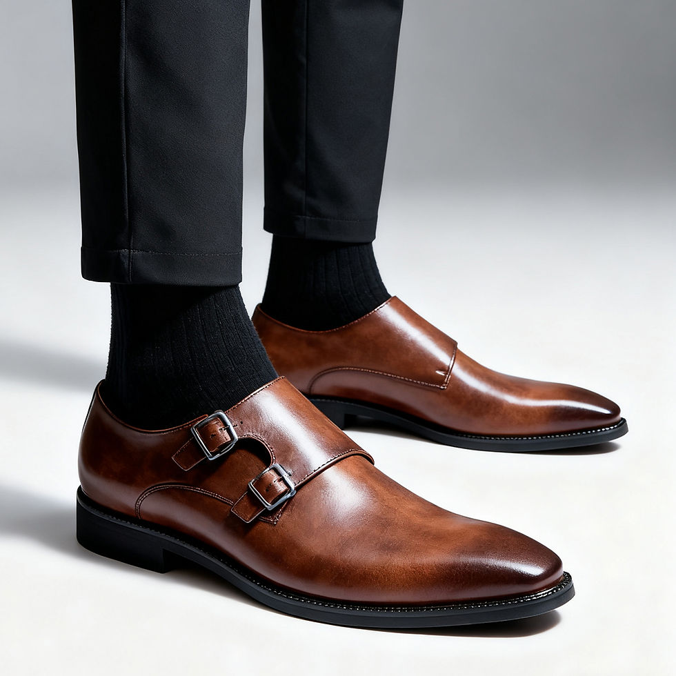 Miniatura: Classic Retro Dress Men's Monk Leather Shoes With Pointed Toe Buckle Business Of