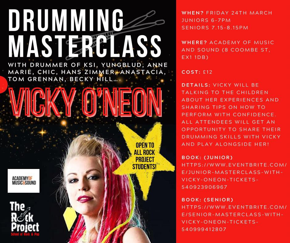 A masterclass with dummer Vicky O'Neon (KSI, Anastacia, Hans Zimmer and more).