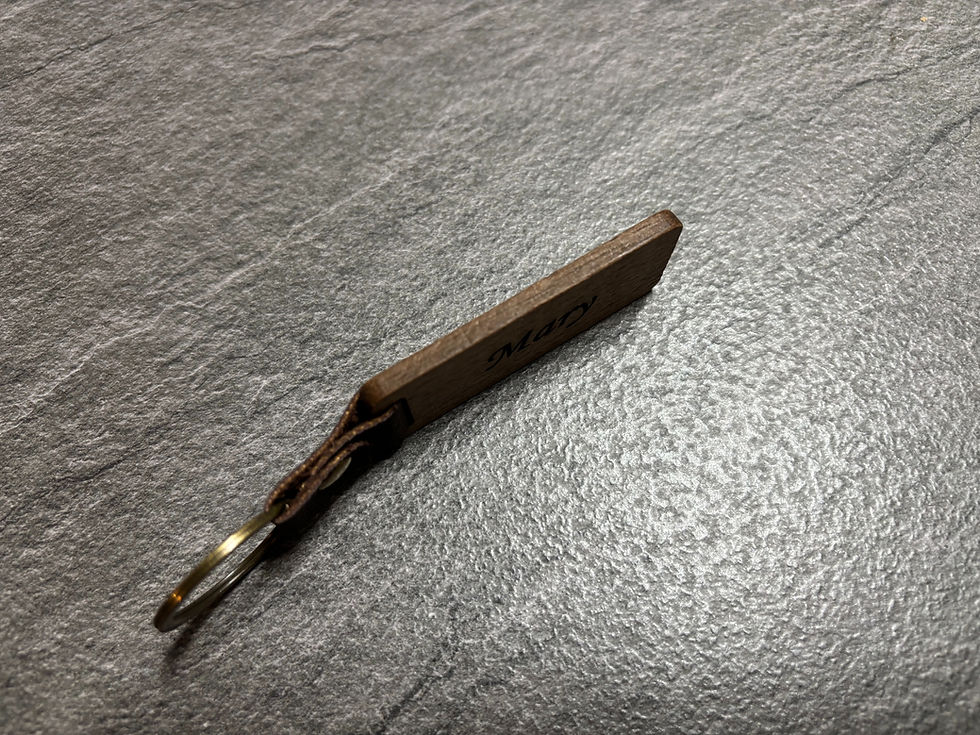 Thumbnail: Personalised key ring - Walnut - leather - brass