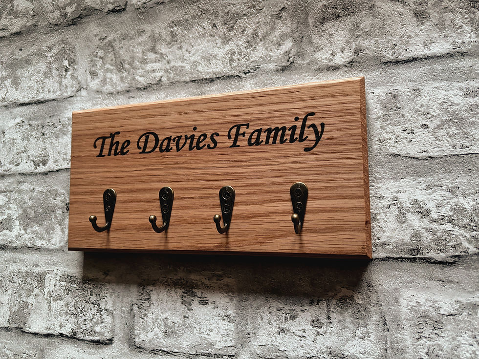 Thumbnail: Personalised solid oak key holder - Family name