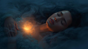 Personne allongée, les yeux fermés, entourée de nuages symbolisant le stress et la fatigue liés au burn-out.