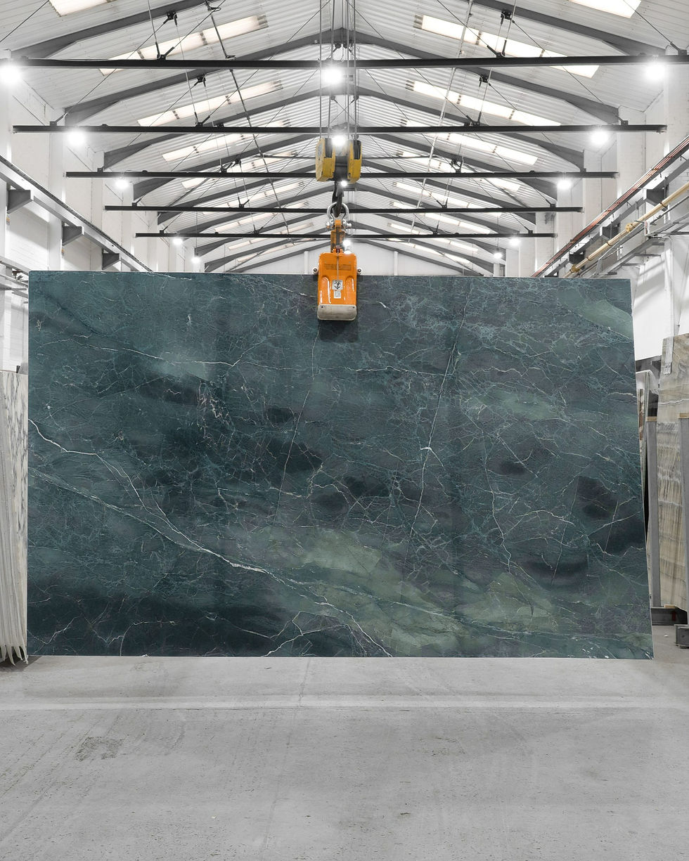 Teal Green honed marble slab with rich blue-green tones and natural variation