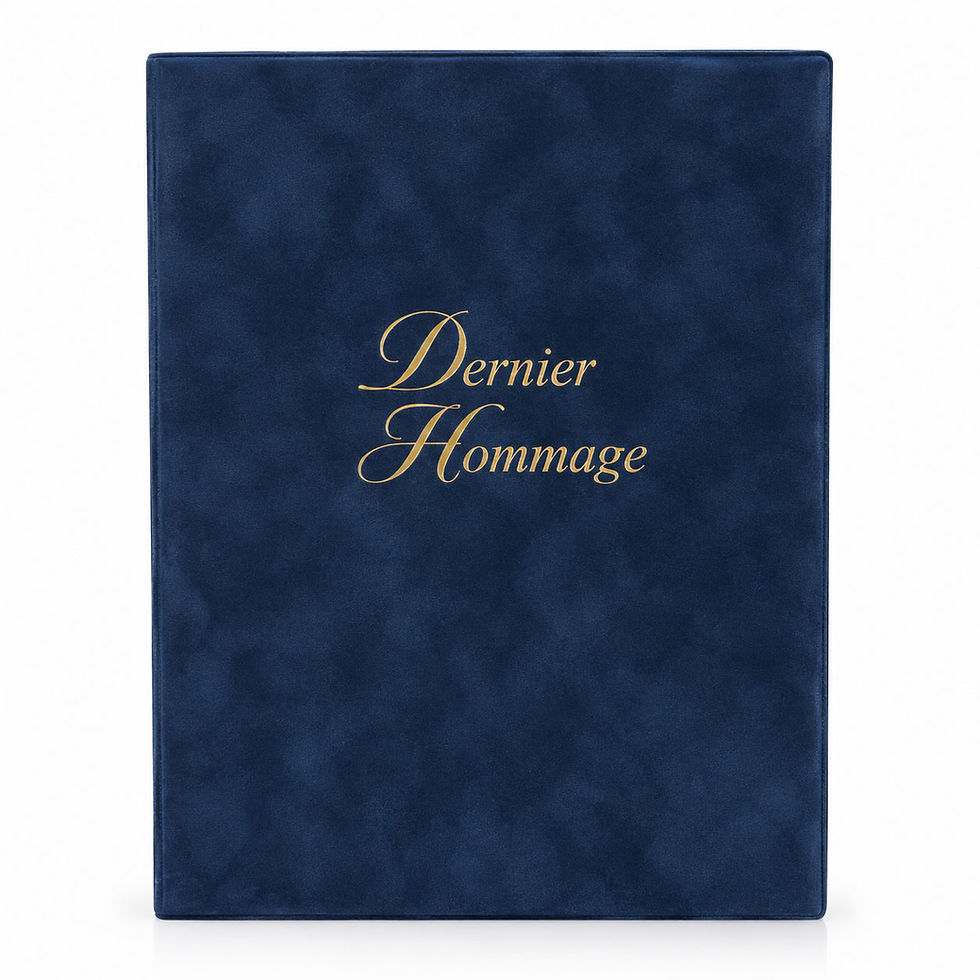Coffret dernier hommage en velours bleu avec marquage doré