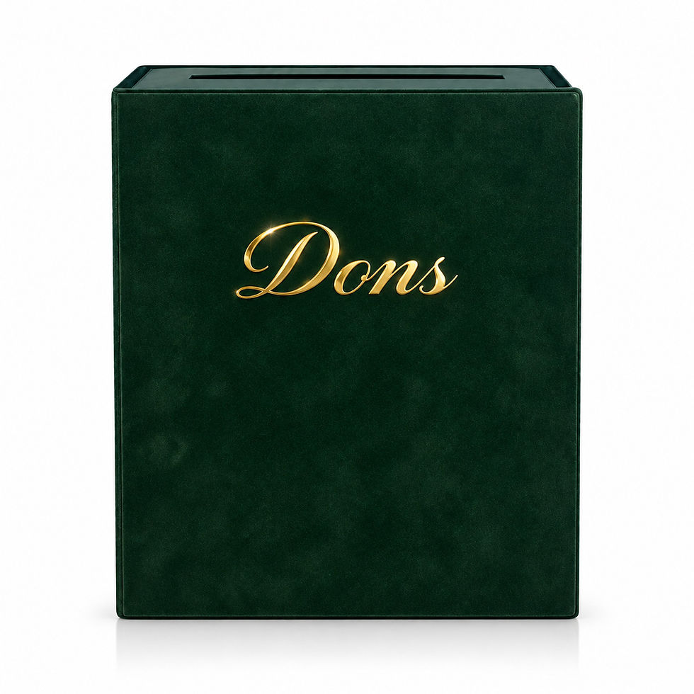 Boîte à dons en velours vert avec marquage doré