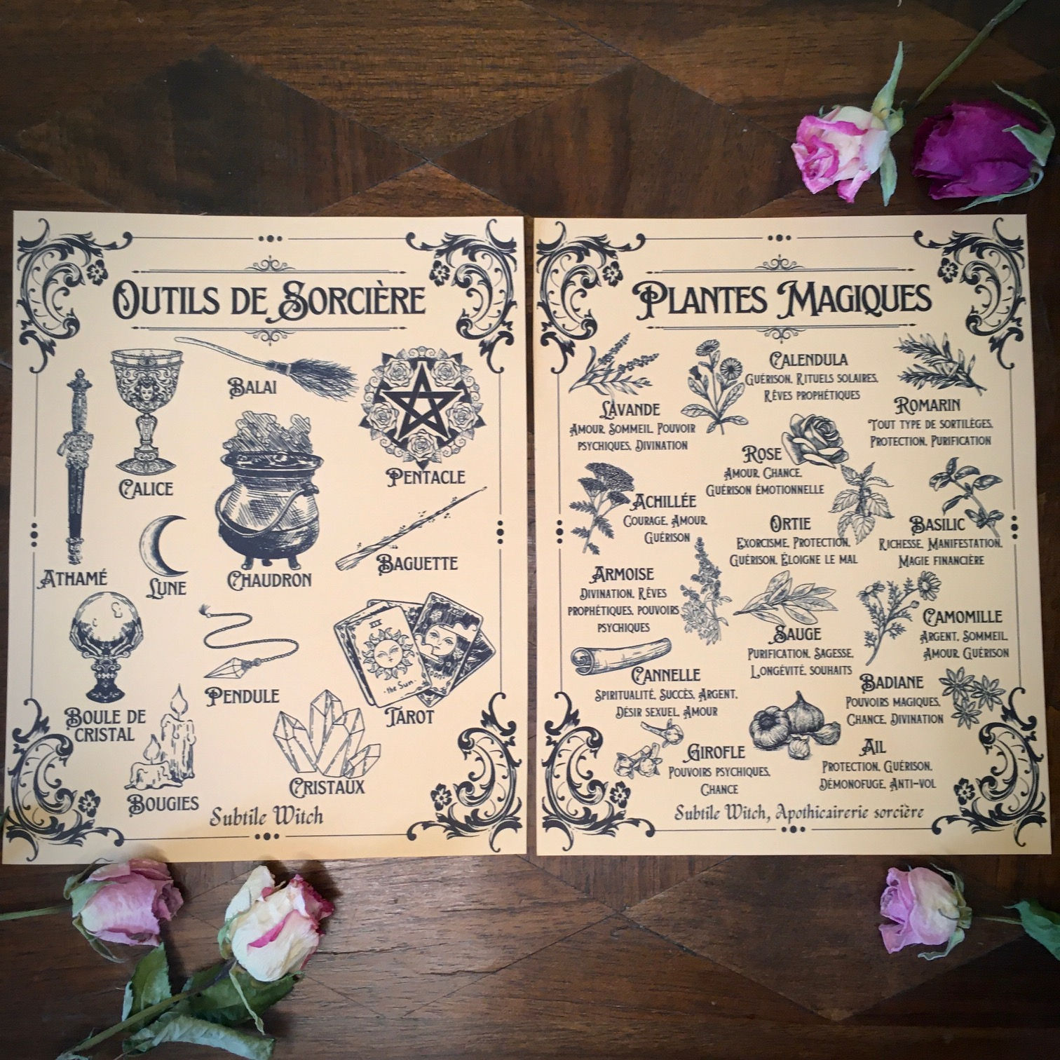 2 affiches à imprimer "Outils de sorcière" &"Plantes magiques"