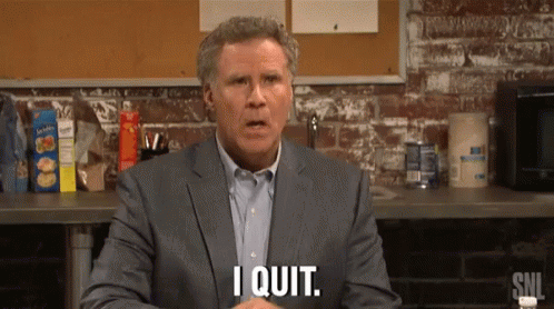 Will Ferrel throwing hands up in gesture of quitting