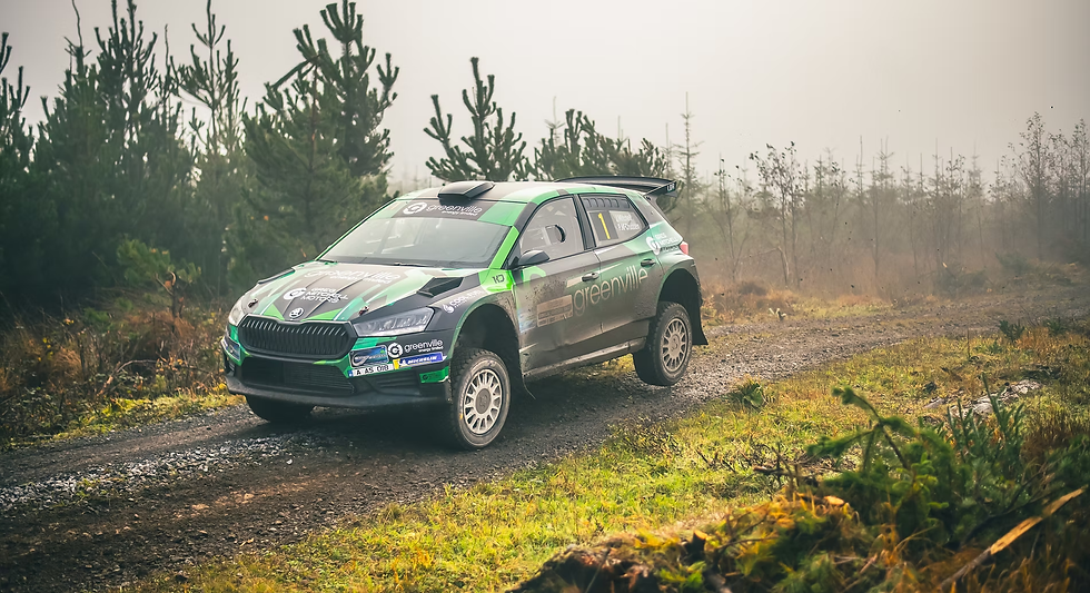 Jason Mitchell and Paddy Mc Crudden in their Skoda Fabia R5