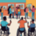 vector art of a diverse group of differently abled people in a community center taking pic