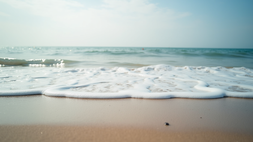Eye-level view of a serene beach with gentle waves