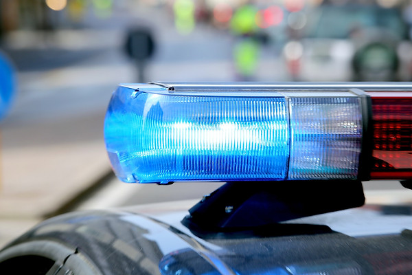Emergency top lights activated on patrol car